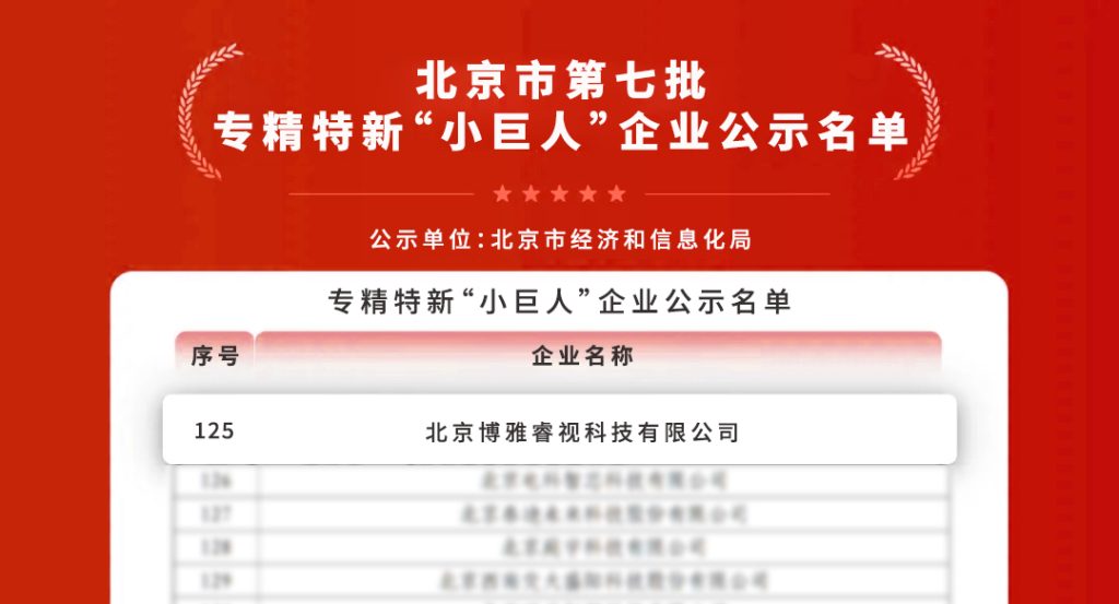 博雅睿视成功入选第七批国家级专精特新“小巨人”企业